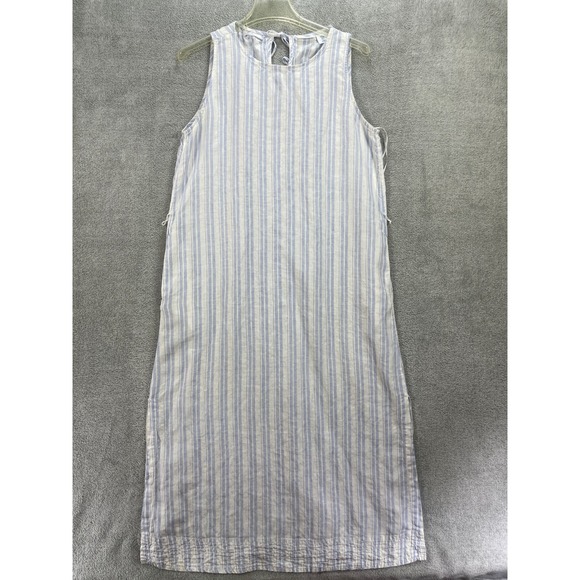 Sigrid Olsen Dresses & Skirts - Sigrid Olsen Dress Women Large Blue Striped Linen Sleeveless Midi Shift Slits